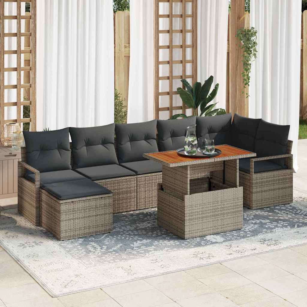 Set Divano da Giardino 8 pcs Grigio e Marrone