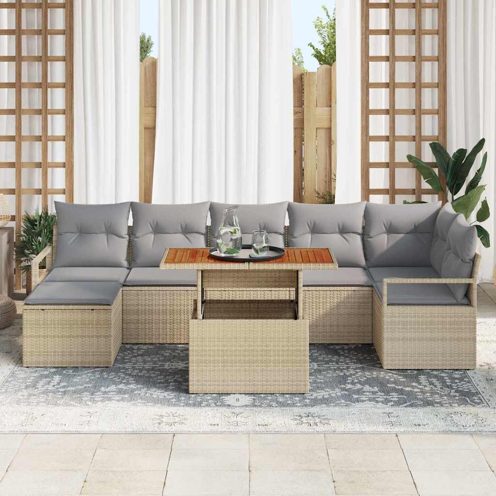 Set Divano da Giardino 8 pcs Beige e grigio