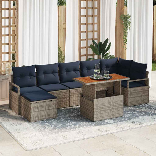 Set da Pranzo per Giardino con cuscino 8 pcs Grigio e Blu Navy