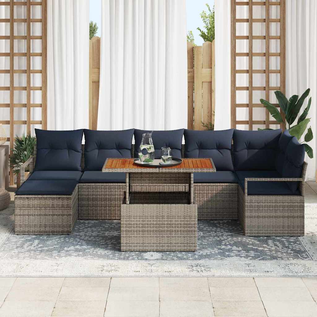 Set Divano da Giardino 8 pcs Grigio e Blu Navy