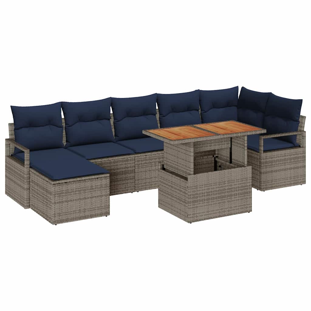 Set Divano da Giardino 8 pcs Grigio e Blu Navy