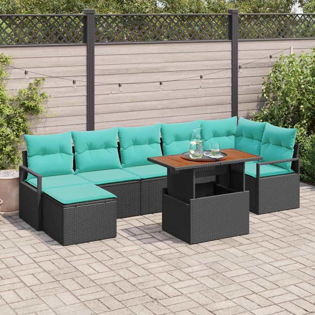 Set Divano da Giardino 8 pcs Nero e Teal