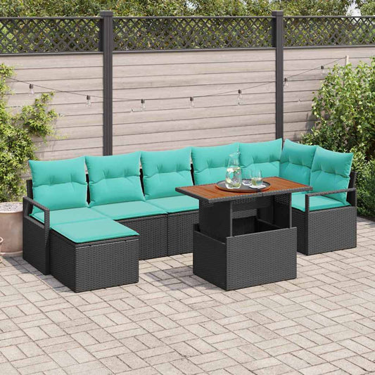 Set da Pranzo per Giardino con cuscino 8 pcs Nero e Verde acqua
