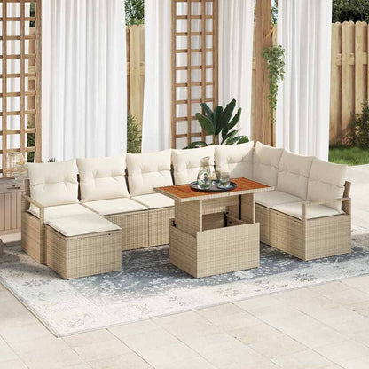 Set Divano da Giardino 9 pcs Beige e Crema