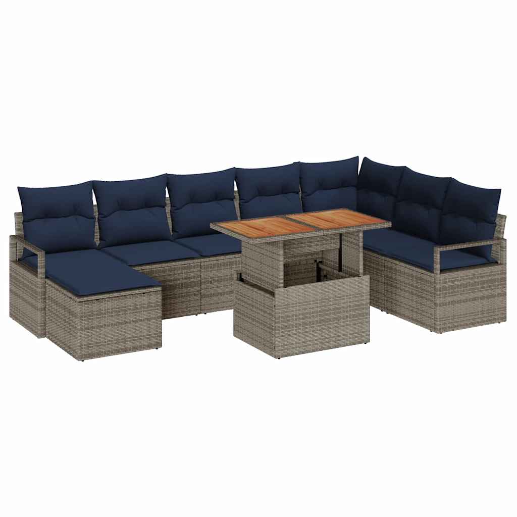 Set Divano da Giardino 9 pcs Grigio e Blu Navy