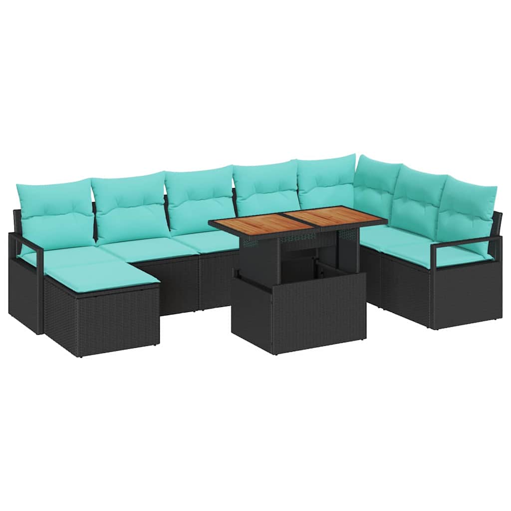 Set Divano da Giardino 9 pcs Nero e Teal