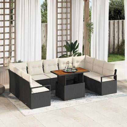 Set Divano da Giardino 10 pz 9-Numero di posti Nero e Crema