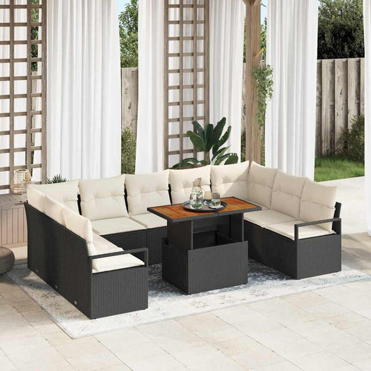 Set Divano da Giardino con cuscino 10 pcs Nero e Crema
