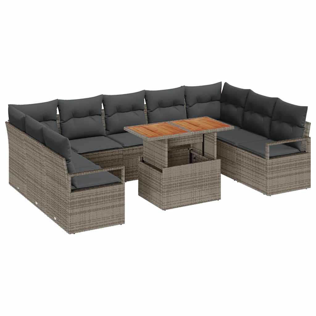 Set Divano da Giardino 10 pz 9-Numero di posti Grigio e Marrone