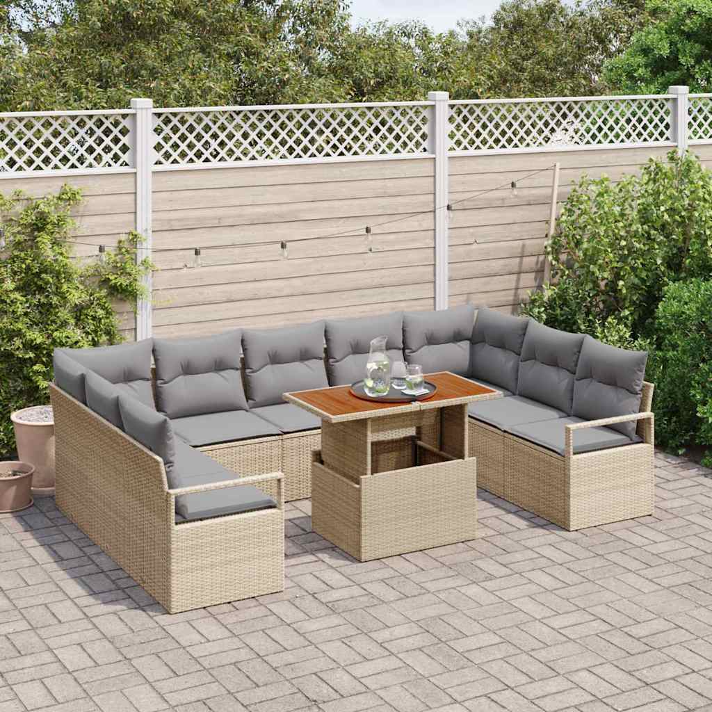 Set Divano da Giardino 10 pz 9-Numero di posti Beige e grigio
