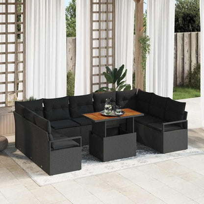 Set Divano da Giardino 10 pz 9-Numero di posti Nero e Marrone