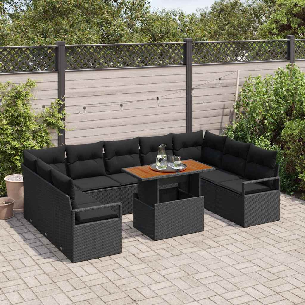 Set Divano da Giardino 10 pz 9-Numero di posti Nero e Marrone