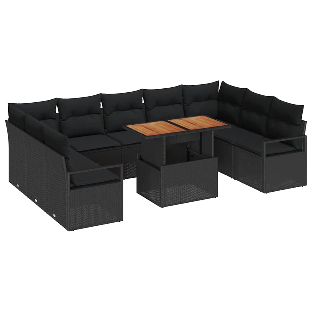 Set Divano da Giardino 10 pz 9-Numero di posti Nero e Marrone