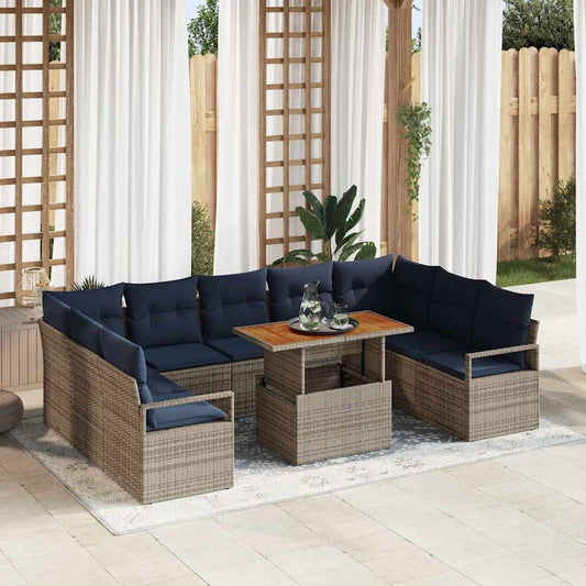 Set Divano da Giardino con cuscino 10 pcs Grigio e Blu Navy