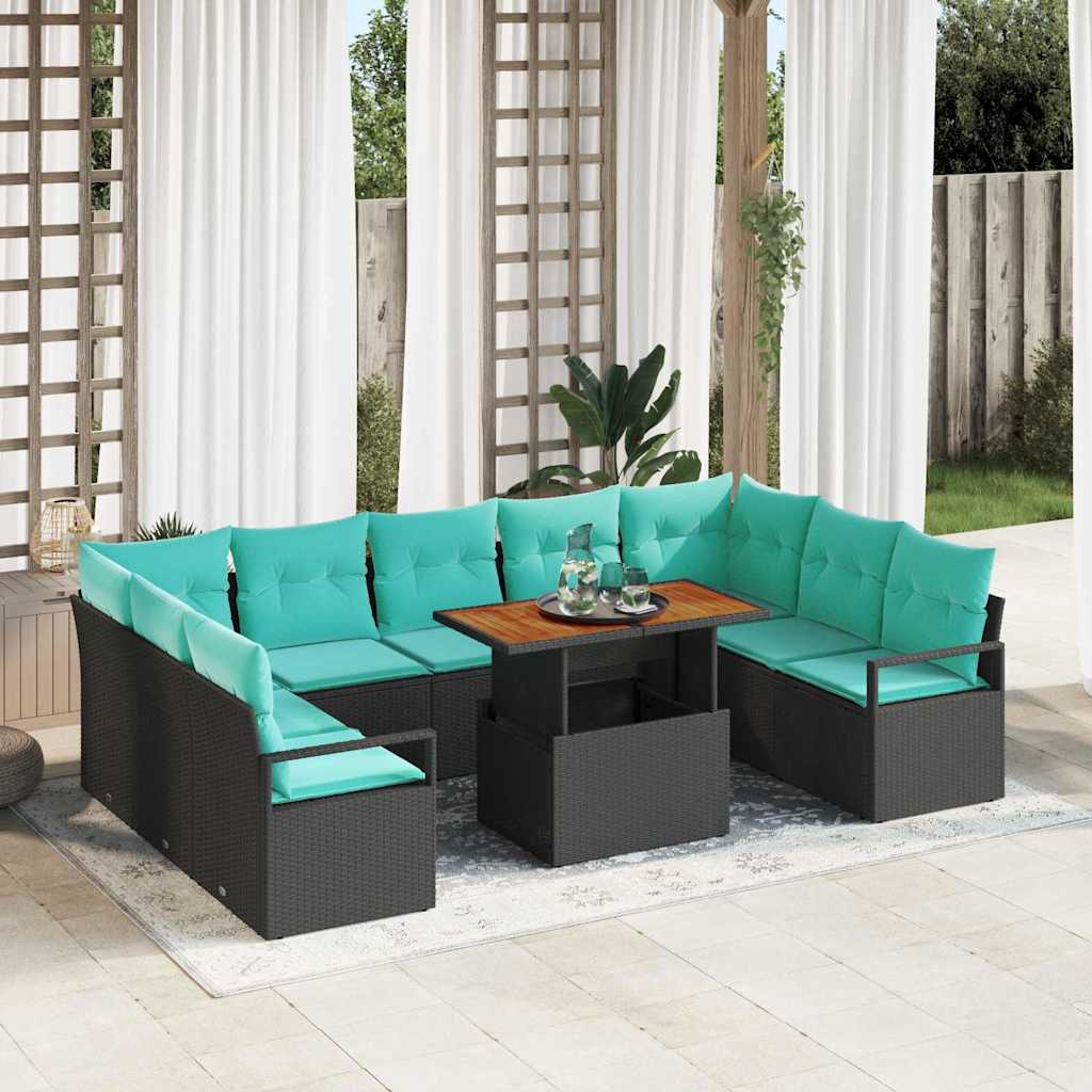 Set Divano da Giardino 10 pz 9-Numero di posti Nero e Teal
