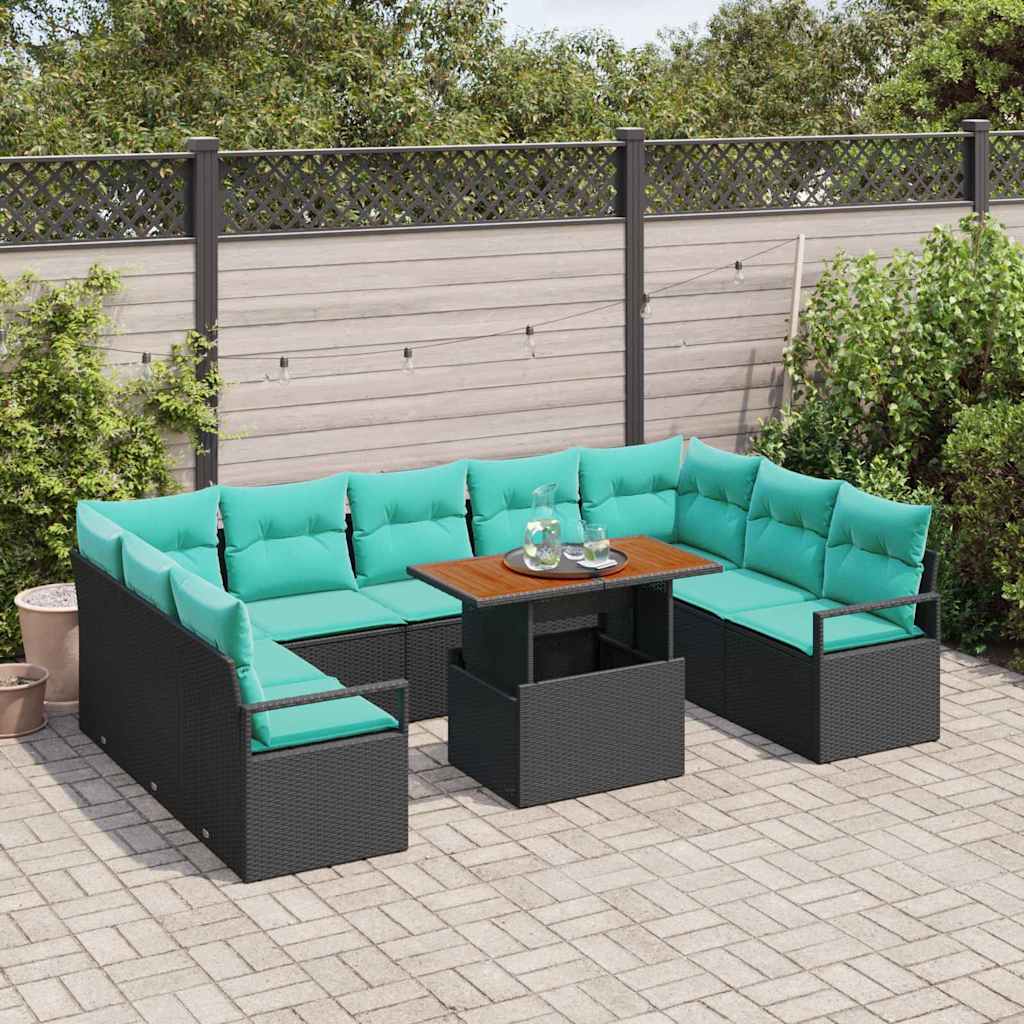 Set Divano da Giardino 10 pz 9-Numero di posti Nero e Teal