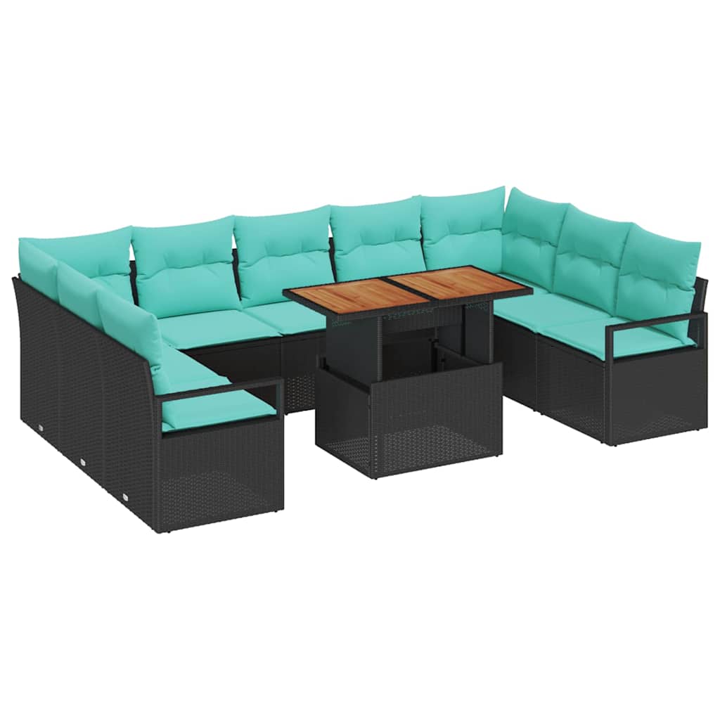 Set Divano da Giardino 10 pz 9-Numero di posti Nero e Teal