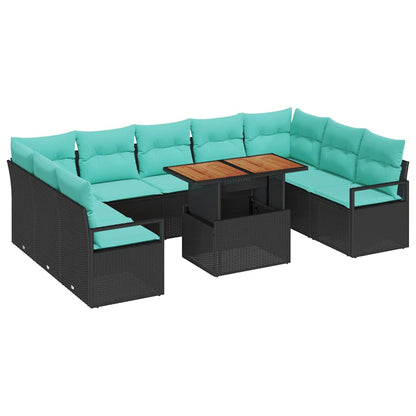 Set Divano da Giardino 10 pz 9-Numero di posti Nero e Teal