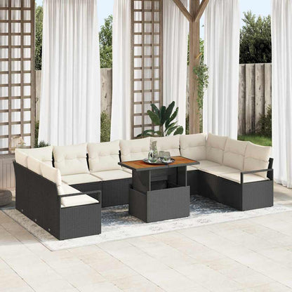 Set Divano da Giardino 11 pz 10-Numero di posti Nero e Crema