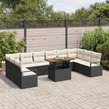 Set Divano da Giardino 11 pz 10-Numero di posti Nero e Crema