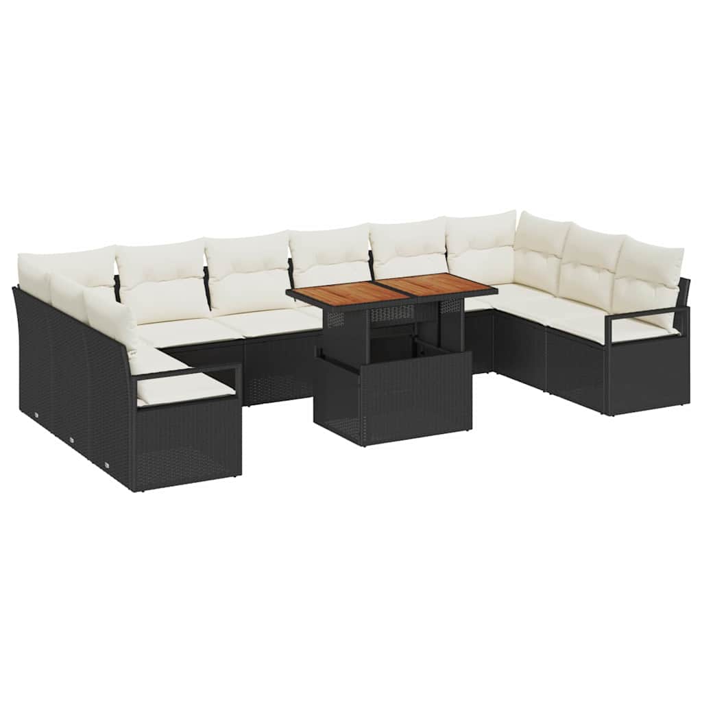Set Divano da Giardino 11 pz 10-Numero di posti Nero e Crema