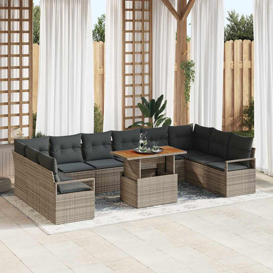 Set Divano da Giardino con cuscino 11 pcs Grigio e Marrone