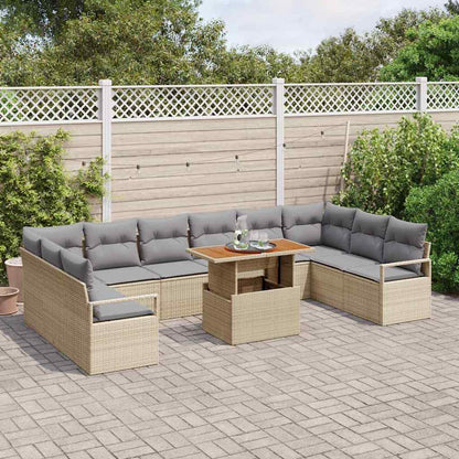 Set Divano da Giardino 11 pz 10-Numero di posti Beige e grigio