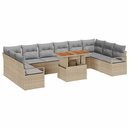 Set Divano da Giardino 11 pz 10-Numero di posti Beige e grigio