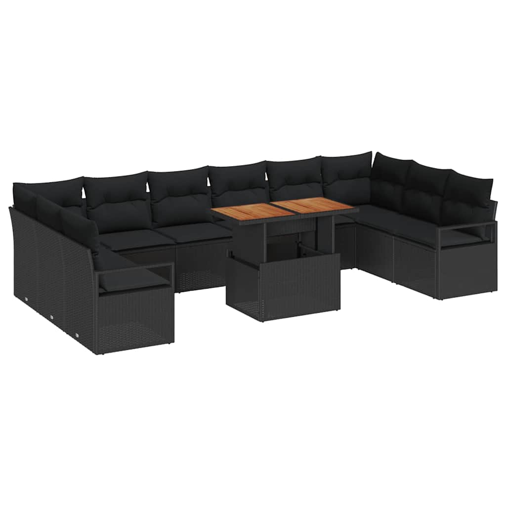 Set Divano da Giardino 11 pz 10-Numero di posti Nero e Marrone