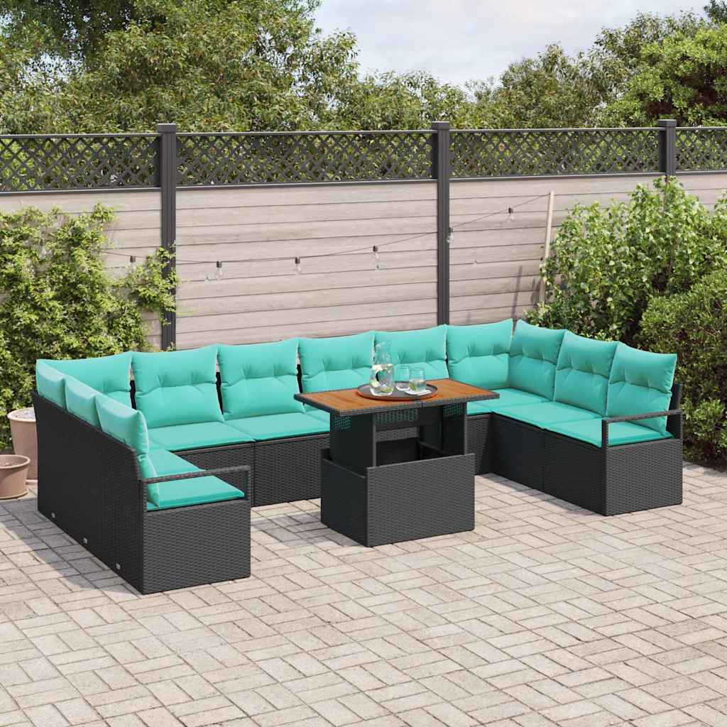 Set Divano da Giardino 11 pz 10-Numero di posti Nero e Teal