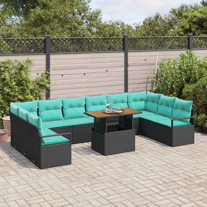 Set Divano da Giardino 11 pz 10-Numero di posti Nero e Teal