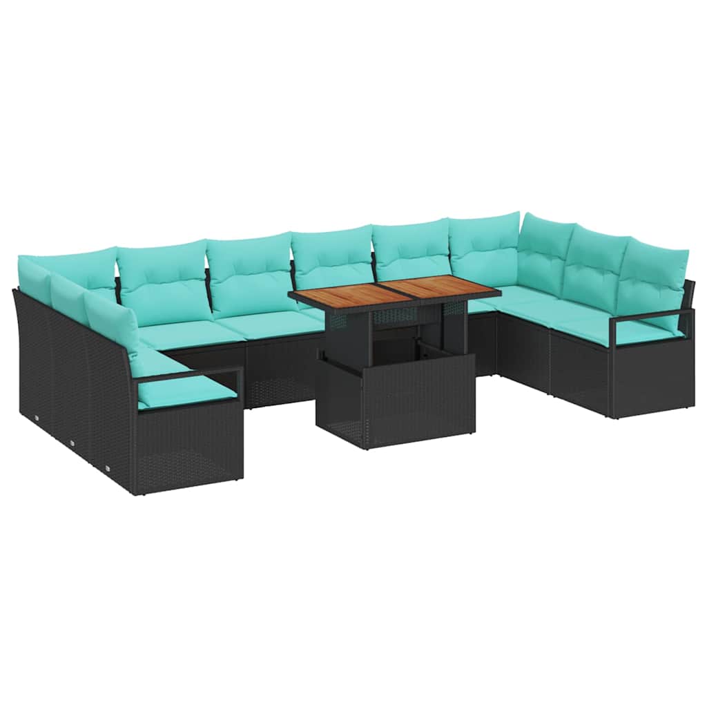 Set Divano da Giardino 11 pz 10-Numero di posti Nero e Teal