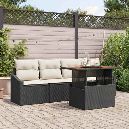 Set Divano da Giardino con cuscino 5 pcs Nero Poly Rattan | homemem39