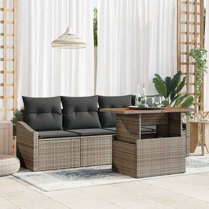 Set Divano da Giardino con cuscino 5 pcs Grigio Poly Rattan | homemem39