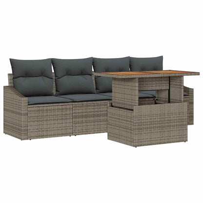 Set Divano da Giardino con cuscino 5 pcs Grigio Poly Rattan | homemem39