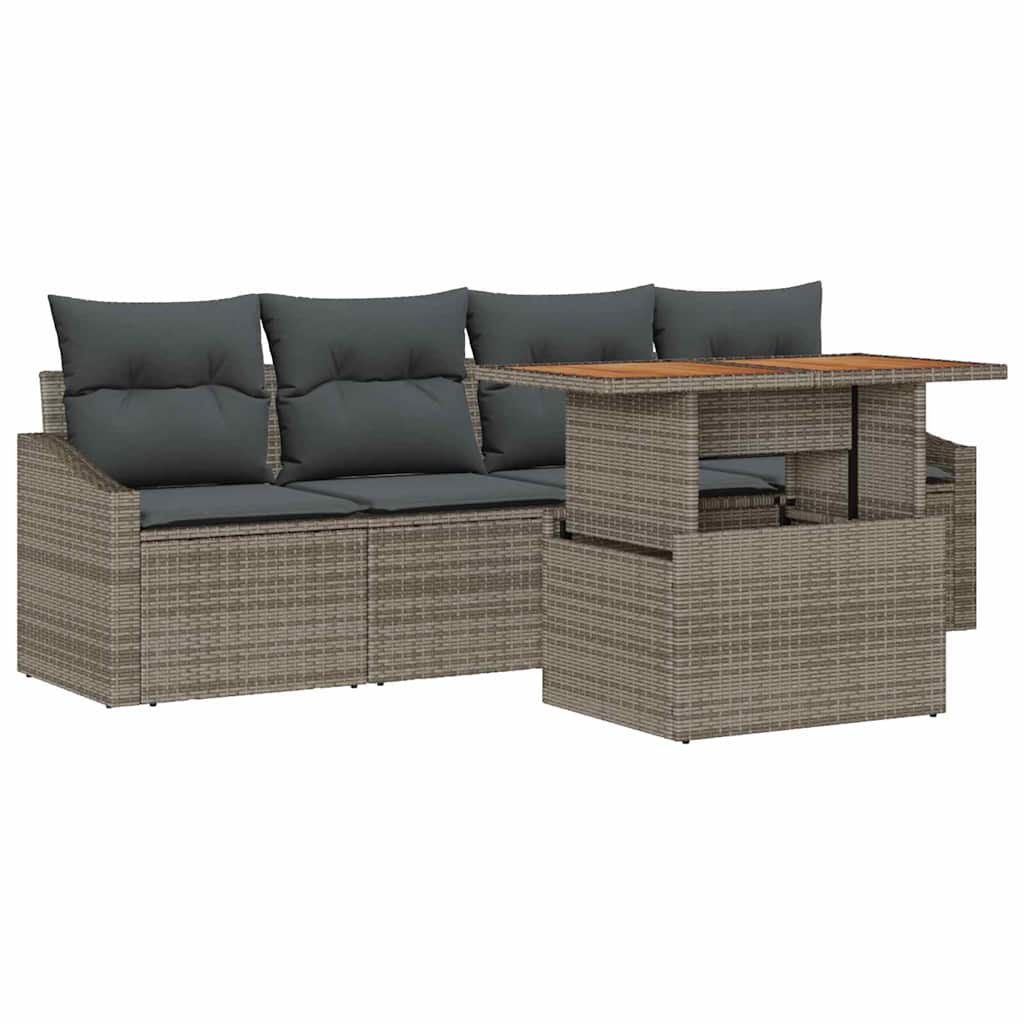 Set Divano da Giardino con cuscino 5 pcs Grigio Poly Rattan