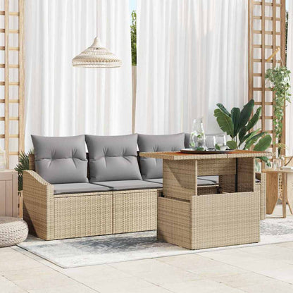 Set Divano da Giardino con cuscino 5 pcs Beige Poly Rattan