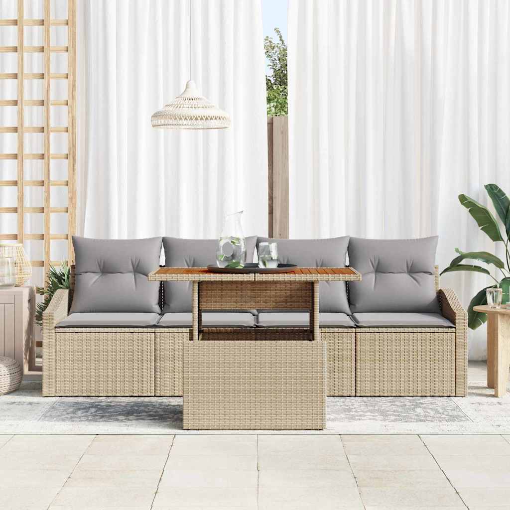 Set Divano da Giardino con cuscino 5 pcs Beige Poly Rattan | homemem39