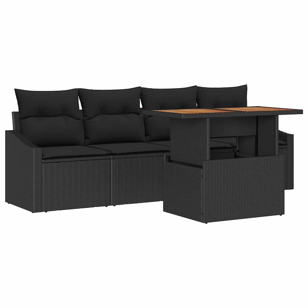 Set Divano da Giardino 5 pz Nero Poly Rattan | homemem39