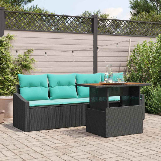 Set Divano da Giardino con cuscino 5 pcs Nero e Verde acqua