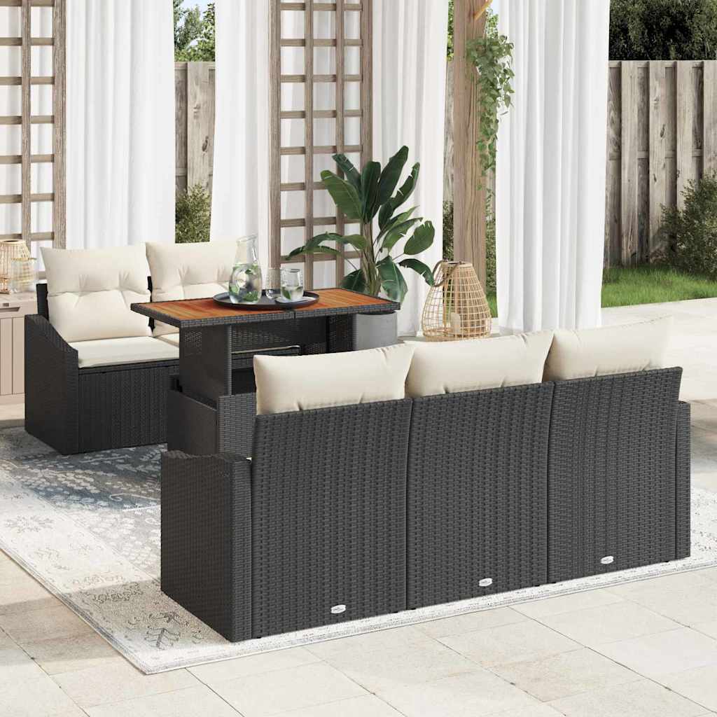 Set Divano da Giardino 6 pz Nero e Crema