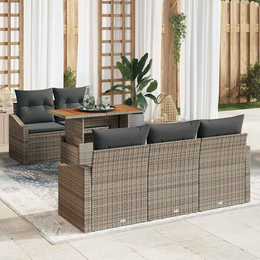 Set da Pranzo per Giardino con cuscino 6 pcs Grigio e Marrone
