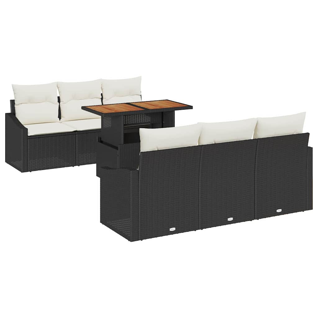 Set Divano da Giardino 7 pz Nero e Crema