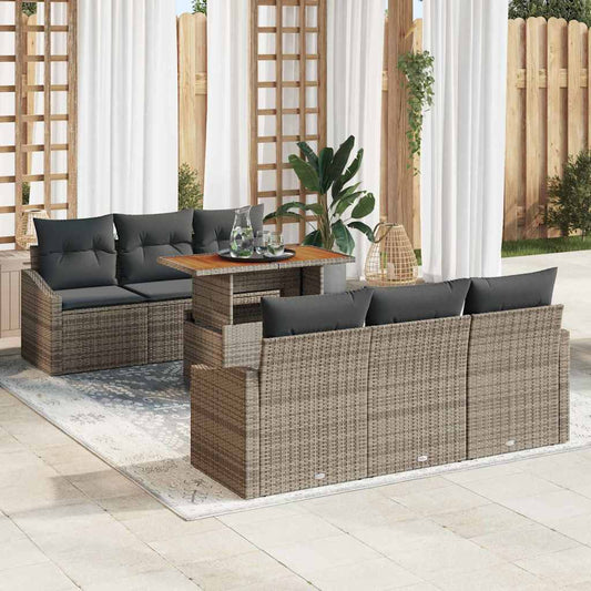 Set Divano da Giardino con cuscino 7 pcs Grigio e Marrone