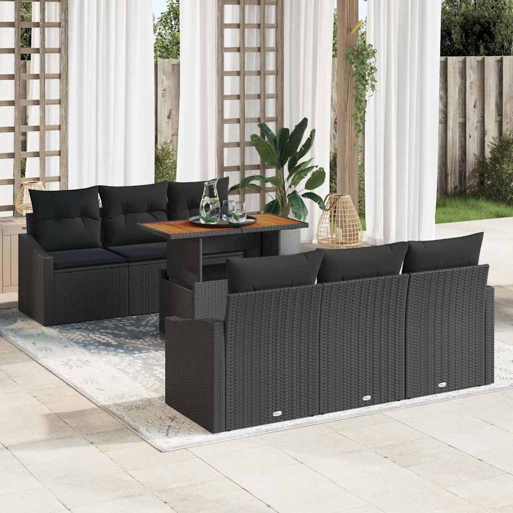 Set Divano da Giardino 7 pz Nero e Marrone