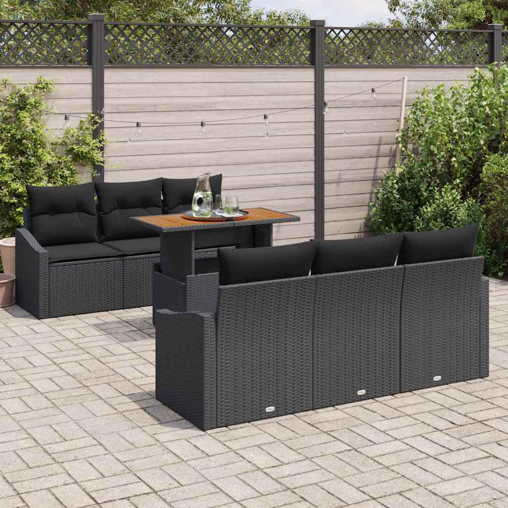 Set Divano da Giardino 7 pz Nero e Marrone | homemem39