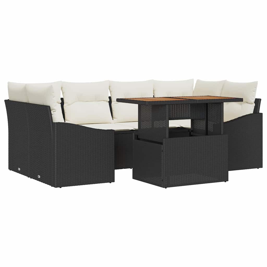 Set Divano da Giardino 7 pz Nero e Crema