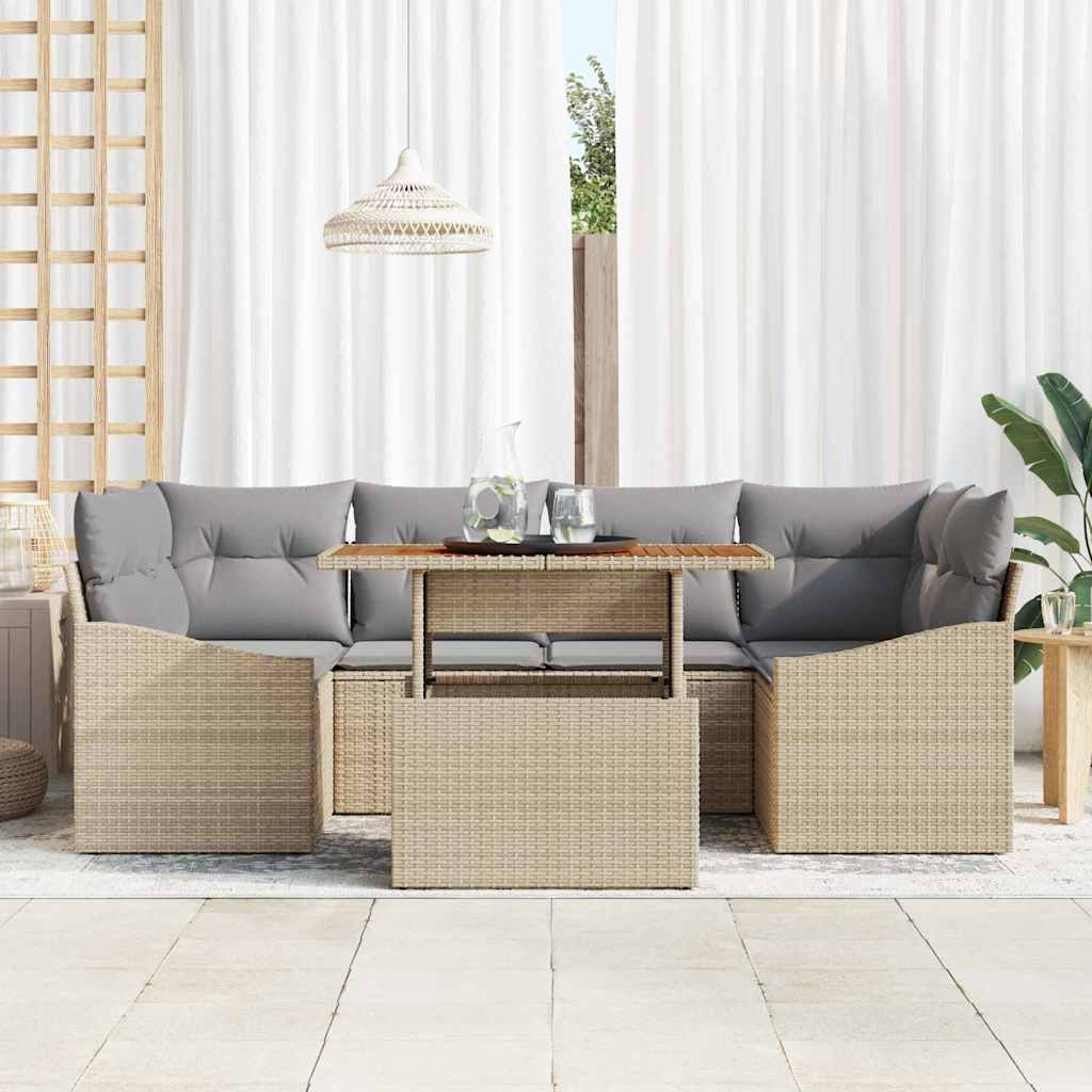 Set Divano da Giardino 7 pz Beige e grigio