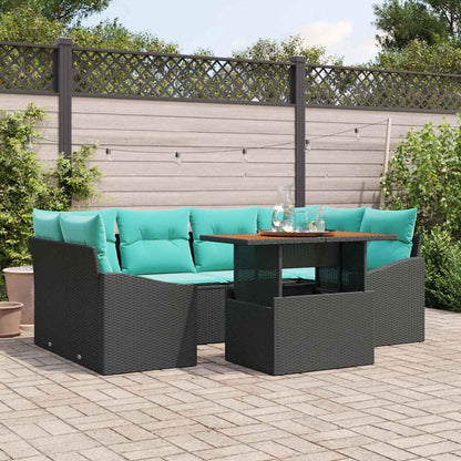 Set Divano da Giardino 7 pz 6-Numero di posti Nero e Teal