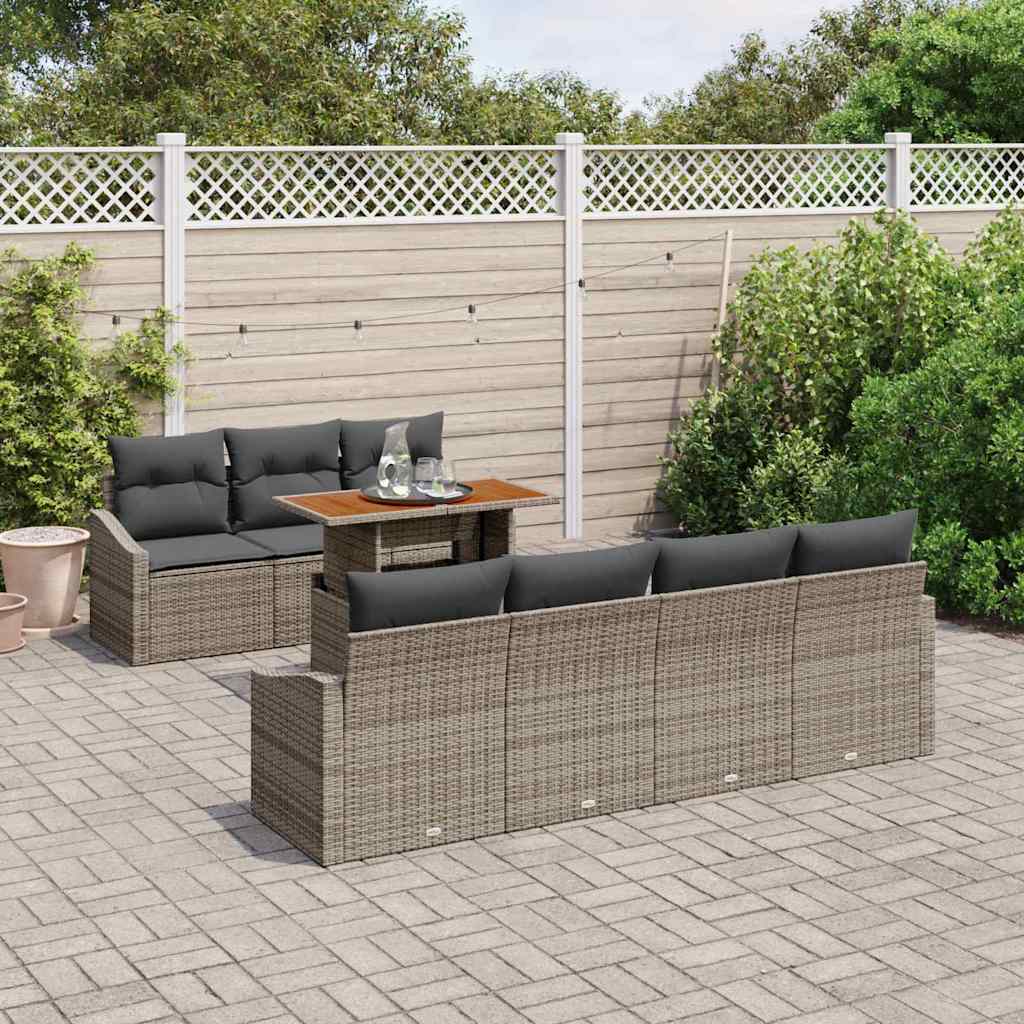 Set Divano da Giardino 8 pz Grigio e Marrone